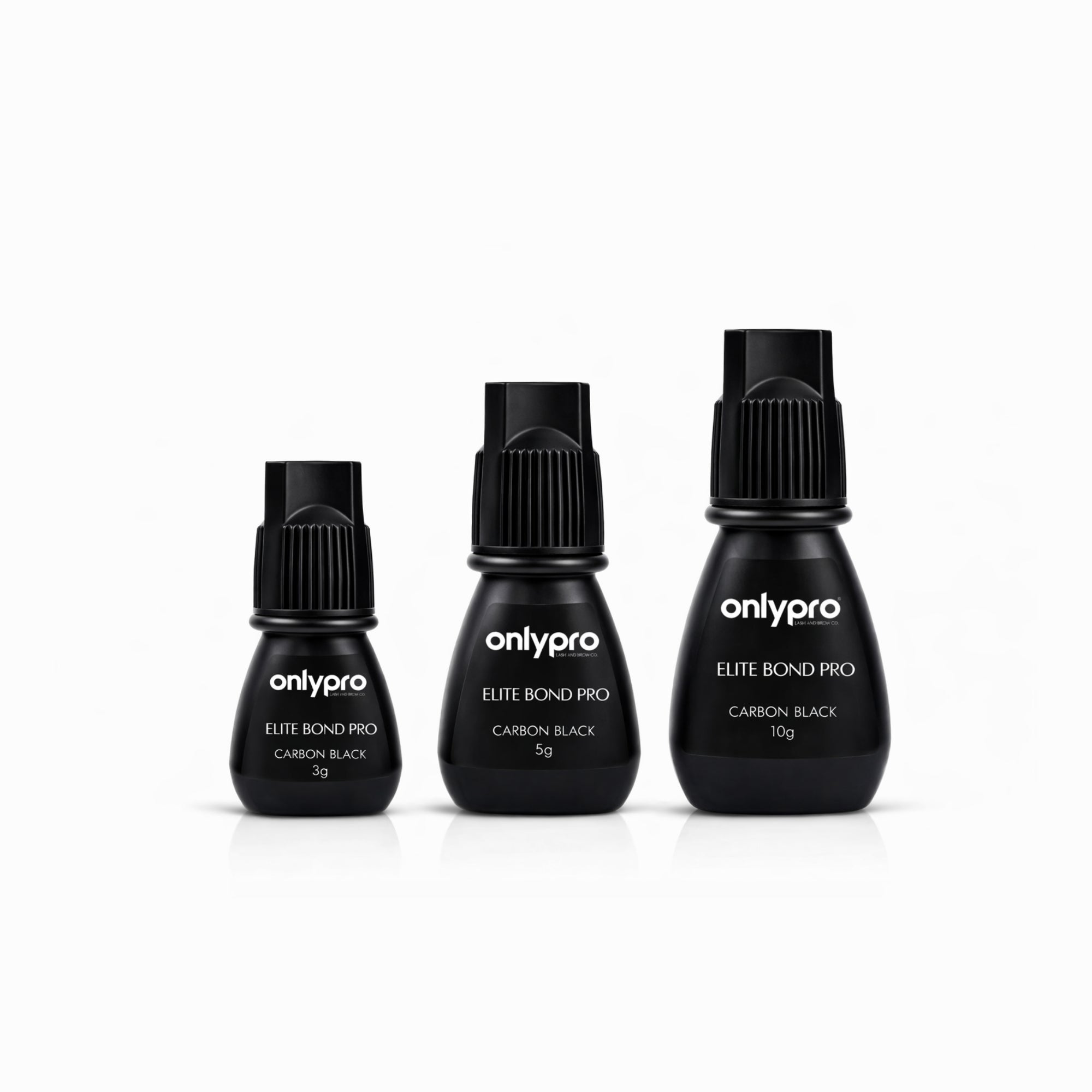 Three black bottles of onlypro Elite Bond Pro Carbon Black on a white background